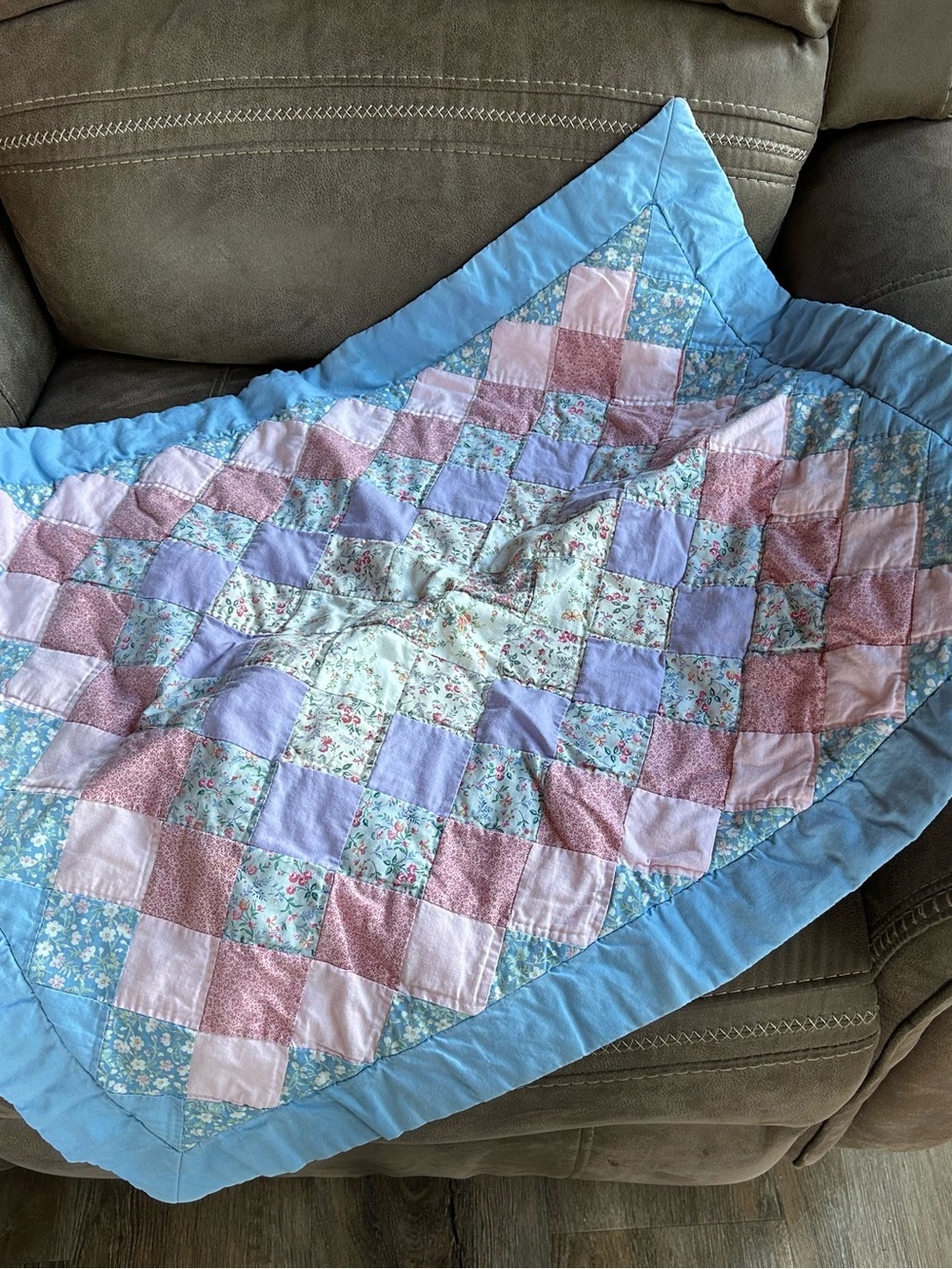 Patchwork pillow sham  - Pink & Blue